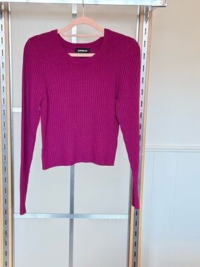 Express Ribbed Crewneck Sweater in Fuchsia